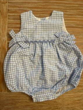 Classic Whimsy Blue Gingham Bubble Romper